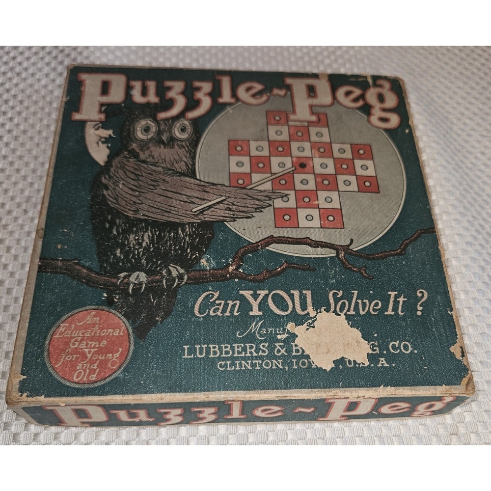 Vintage 1920s PUZZLE PEG: CAN YOU SOLVE IT? Game  Lubbers & Bell ~ Clinton, IA